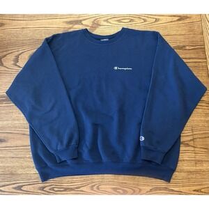 Vintage‎ Y2K Champion Authentic Men's 2XL Navy Blank Script Crewneck Sweatshirt